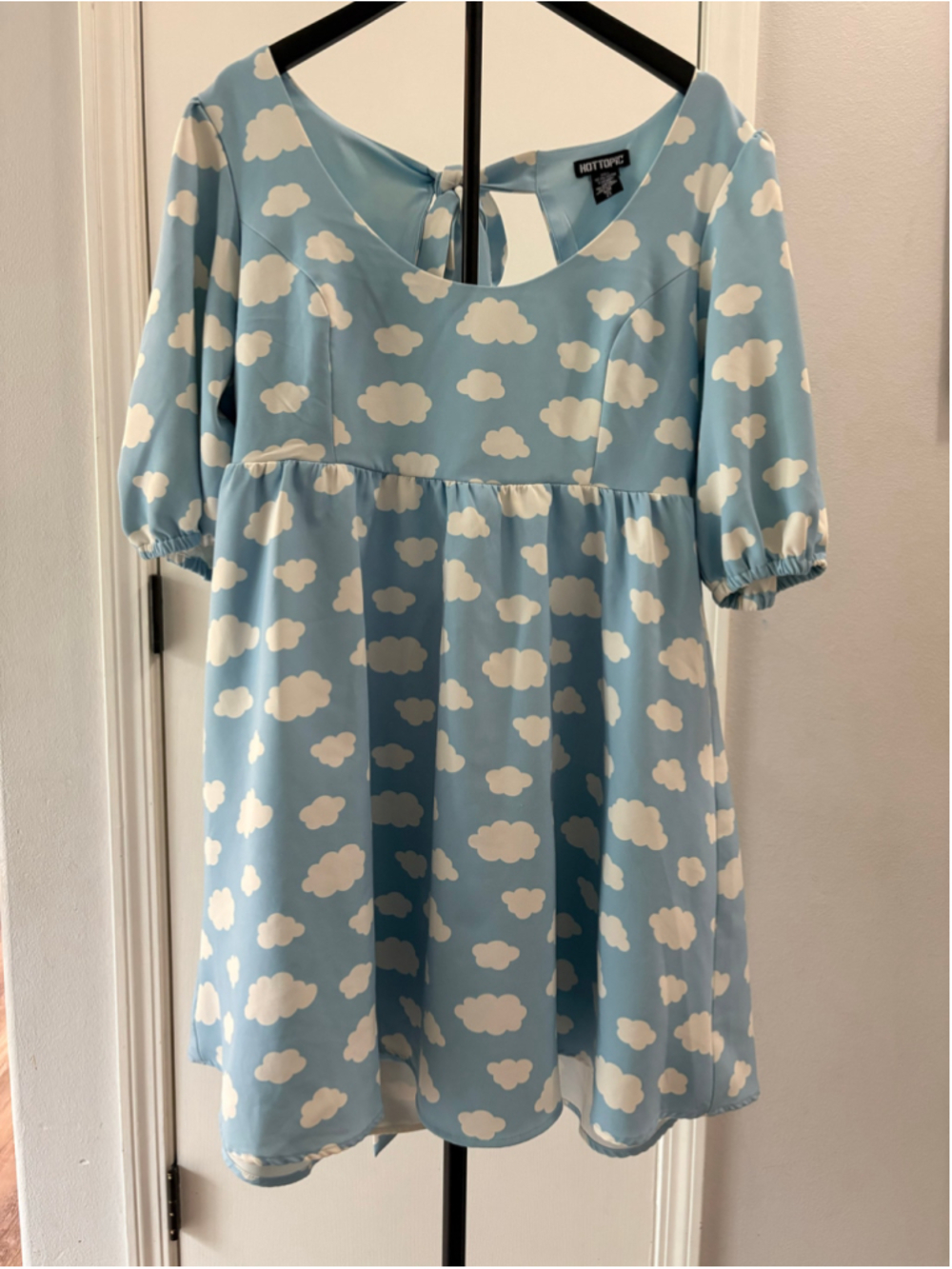 Hot Topic Plus 2X Blue and White Cloud Print Baby Doll Mini Dress
